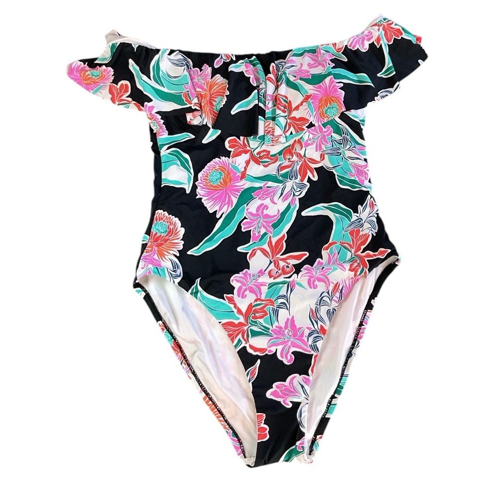 Trina Turk Women's Tropic Wave‎ Over the Shoulder Bandeau One Piece Size 10